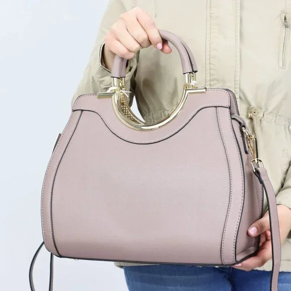 Mauve Faux Leather Purse and Wallet 2 in 1 Set Tote Cross Body Shoulder Hand Bag - Picture 10 of 12